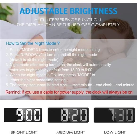 Digital Alarm Clock LED Clock for Bedroom Electronic Desktop Clock Large Numbers - Picture 3 of 5